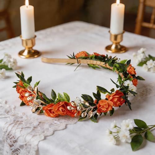 Orange Fairy Flower Headband, Boho Rose Floral Headpiece - color: Orange