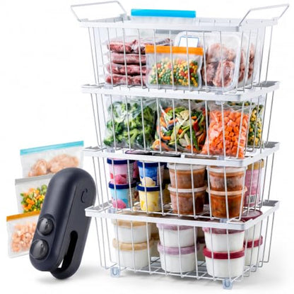 Freezer Organizer Bins 4-Pack, Fits Most 5–7 Cu. Ft. - White - color: White