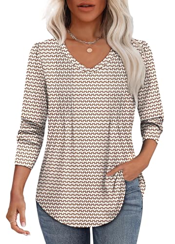 Alaroo Long Sleeve Shirts for Women V Neck Tops Pleated Tunic Print - color: Print 05, size: Medium