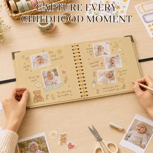 Scrapbook Photo Album 8"x8" 30 Sheets 60 Pages Kraft Paper Ribbon Closure - size: 8''x8''
