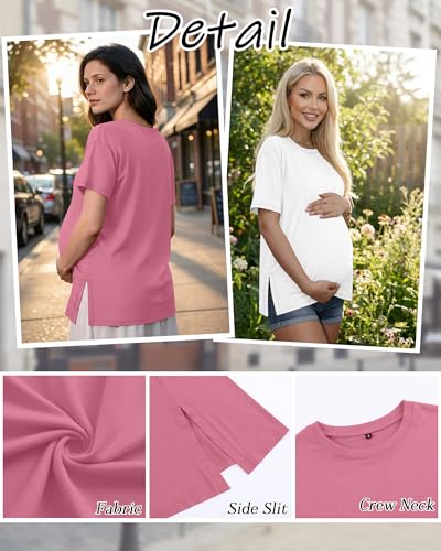 Riyiper 4 Pack Women's Short Sleeve Maternity T Shirts - color: Black, White, Khaki, Pink, size: Medium