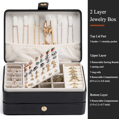 Travel Jewelry Case, 2-Layer Large Jewelry Organizer Box, Black, PU Leather - color: Black-P, size: Large-2 Layer