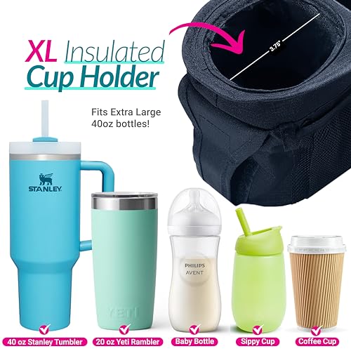 Swanoo Stroller Organizer, 40 oz Tumbler Holder, Patented Non-Slip Straps - color: Black