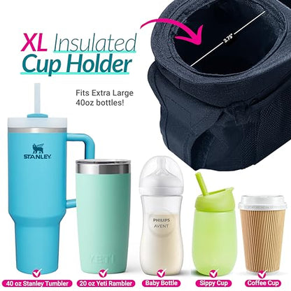 Swanoo Stroller Organizer, 40 oz Tumbler Holder, Patented Non-Slip Straps - color: Black