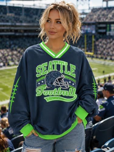 Oversized Football Sweatshirts Women Game Day Outfits Sunday Funday Jersey - color: S-deep Blue, size: Medium