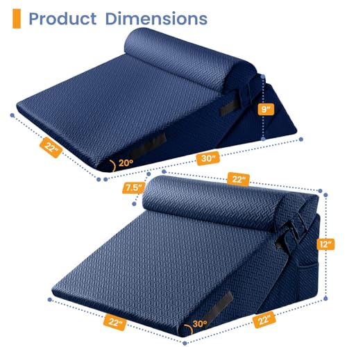 Sasttie Adjustable Wedge Pillow Set for After Surgery, Navy - color: Navy, size: Adjustable 9&12 Inch + 1 Head Pillow