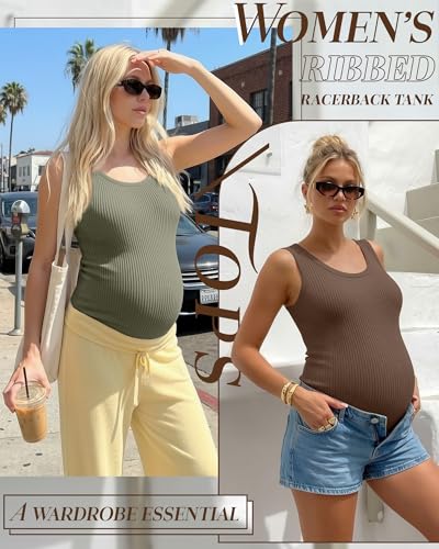 Locoowai 3 Pack Women's Maternity Tank Tops - color: Moss Green, Coffee, Black, size: Large