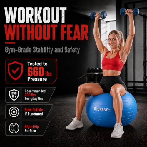 URBNFit Yoga Ball - Anti-Burst Exercise Ball Large - color: Blue, size: S (16" - 18") 45cm