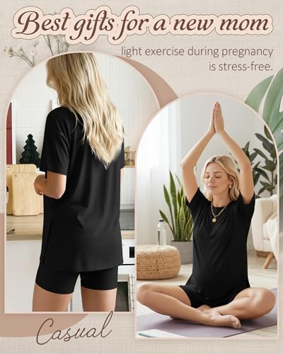 Women's Maternity Pajamas Set 2 Piece Outfits - color: Black, size: X-Large