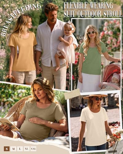 Ficerd 4 Pack Women's Maternity Nursing Shirts - color: Orange, Sage Green, Beige, Bean Green, size: XX-Large