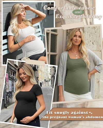 4 Pack Womens Maternity T Shirts - color: Army Green, Light Coffee, White, Black, size: Large