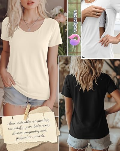 Oakgarden 4 Pack Women's Nursing Shirts - color: Black, Bleach White, Coffee, Cream, size: Medium
