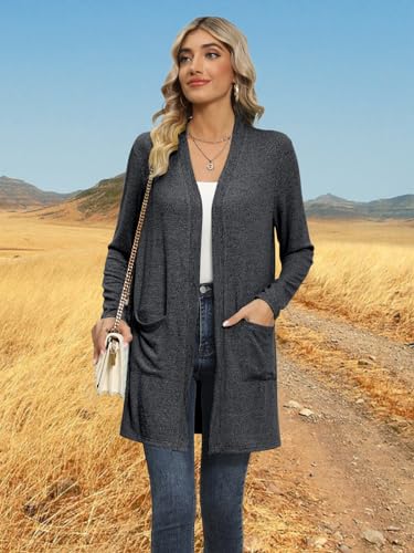 DB MOON Women Lightweight Cardigan Long Sleeve Sweater Open Front Outfits - color: Black, size: Small