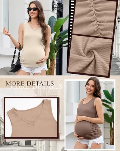 4 Pack Women's Maternity Pregnancy Tanks - color: Apricot, Khaki, Coffee, Black, size: Large