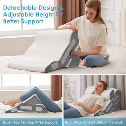 MEGCXIT Wedge Pillow Set for After Surgery, Bed Wedge, 3PCS, White/Grey - color: White/Grey, size: 3pcs