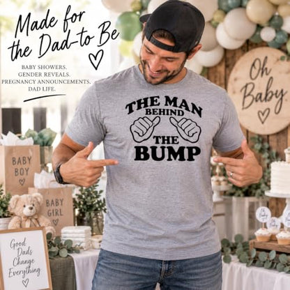 The Man Behind the Bump Pregnancy Announcement Cotton T-Shirt Father Gift - color: Heather Grey, size: Medium