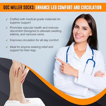 Doc Miller Open Toe Compression Socks 30-40 mmHg for Women & Men, 1 Pair - color: Beige, size: Small