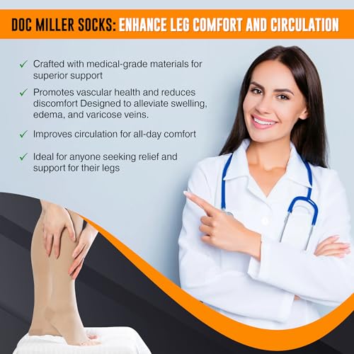 Doc Miller Open Toe Compression Socks 30-40 mmHg for Women & Men, 1 Pair - color: Beige, size: Medium Tall