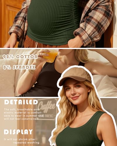 Ficerd 4 Pack Women's Maternity Tank Cotton Tops - color: Black, White, Coffee, Army Green, size: Medium
