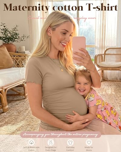 Ficerd 4 Pack Women's Maternity Pregnancy Tops - color: Black, Khaki, Coffee, Beige, size: Small
