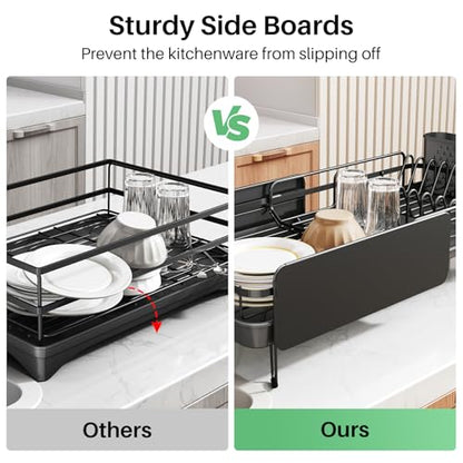 SNTD Large Dish Drying Rack for Kitchen Counter, Expandable, Black - color: Black