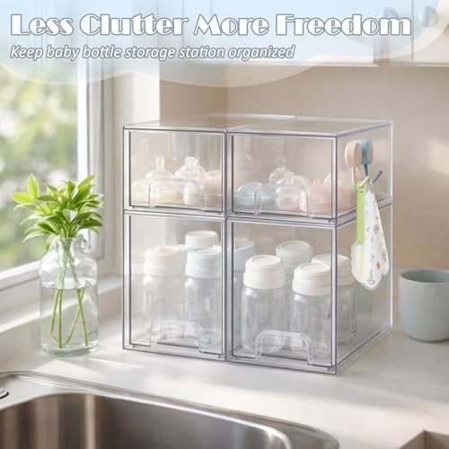 Baby Bottle Organizer with Hooks - 4 Pack Stackable Storage Drawer - color: 4PCS-2 High+2 Small