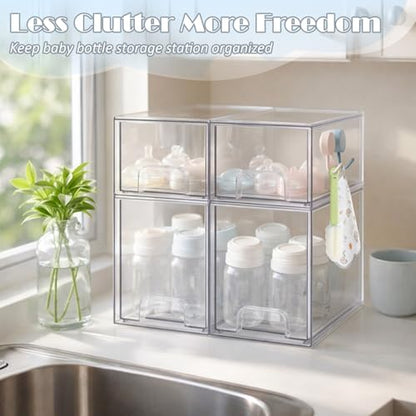 Baby Bottle Organizer with Hooks - 4 Pack Stackable Storage Drawer - color: 4PCS-2 High+2 Small