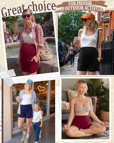 3 Pack Women's Maternity Shorts - color: Wine Red, Navy Blue, Black, size: XX-Large