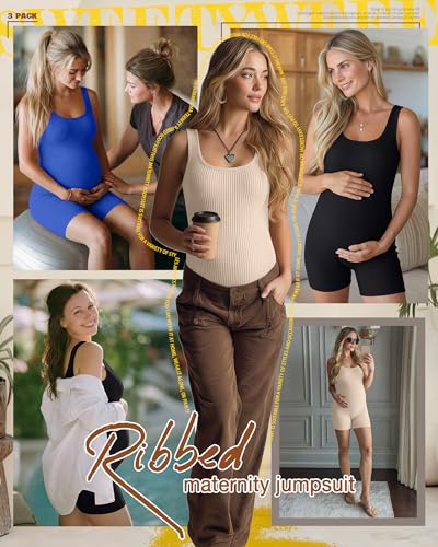 3 Pack Maternity Rompers for Women - color: Black, Cream, Royal Blue, size: Large