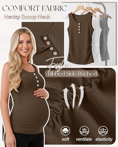 4 Pack Maternity Henley Tank Tops - color: Coffee, White, Light Gray, Black, size: X-Large