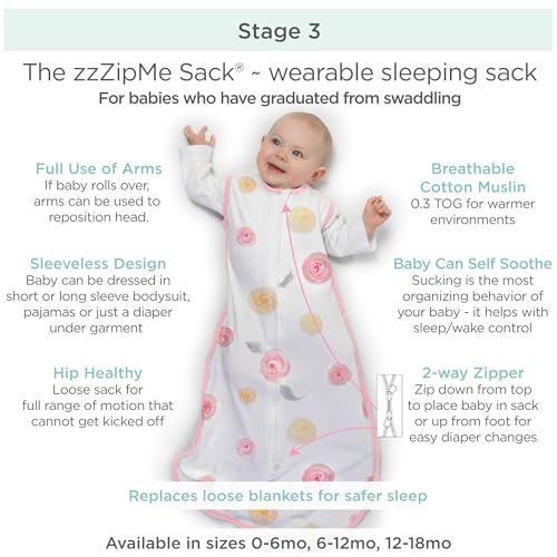 Amazing Baby Muslin Sleeping Sack - color: Watercolor Roses, size: Medium (6-12 Month)