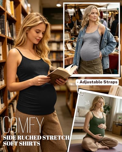 3 Pack Women's Maternity Tank Tops - color: Army Green, Light Mixed Gray, Black, size: Large