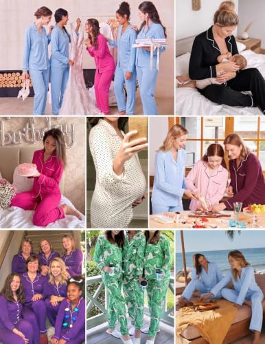 Ekouaer Pajamas Womens Long Sleeve Sleepwear Button Down Loungewear Pjs Set - color: Black, size: Large