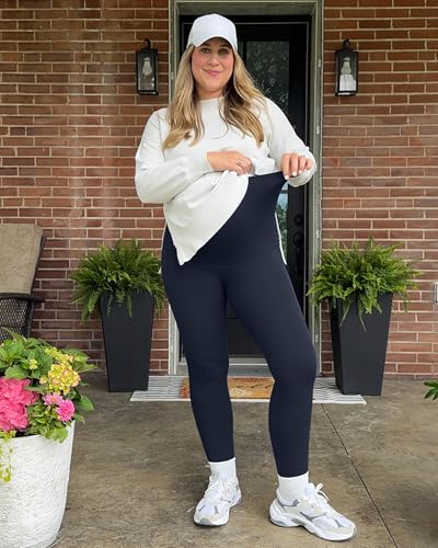 G4Free BareFeel Maternity Leggings with Pockets Over The Belly Stretchy Workout Yoga Pregnancy Pants - color: Dark Blue, size: Medium
