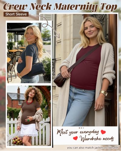 Huukeay 4 Pack Women's Short Sleeve Maternity Tops - color: Dark Gray, Burgundy, Coffee, Light Heather Gray, size: X-Large