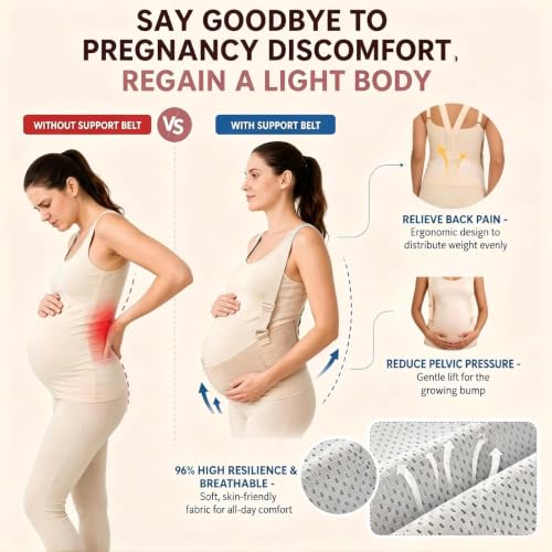 Maternity Support Belt Mesh Shoulder Straps Pregnancy Back Pelvic Relief(Beige,X-Large) - color: Beige, size: X-Large