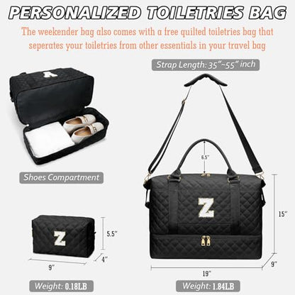 Personalized Letter Travel Bags with Makeup Bag(Black,Z) - color: Black, style: Z