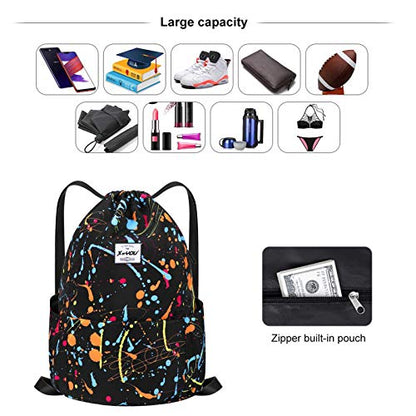 XEYOU Drawstring Backpack Bag Sport Gym Sackpack Beach Cinch Bag - color: Color Graffiti Pattern