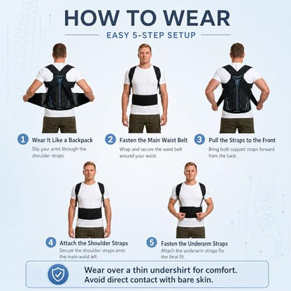 Back Brace Posture Corrector for Men, Adjustable Back Support Brace - size: M/L(Waist:33''-41'')