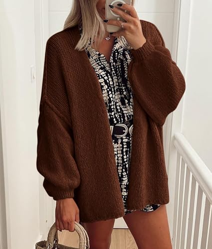 PRETTYGARDEN Womens Open Front Oversized Cardigan Sweaters - color: Caramel, size: Small