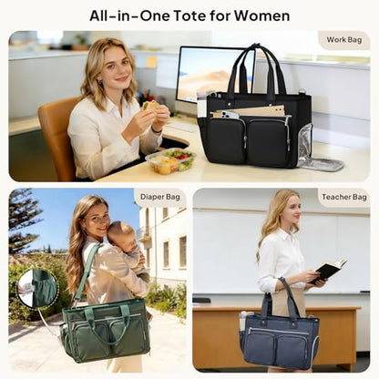 TOPEAST Work Tote Bag for Women with Insulated Lunch Compartment - color: Green