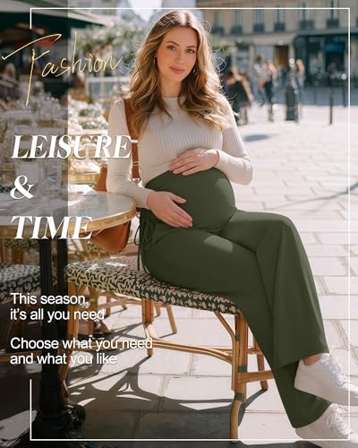 Neer 3 Pack Women's Maternity Lounge Wide Leg Pants - color: Light Gray, Army Green, Black, size: Medium
