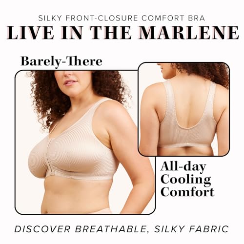 Leading Lady, Marlene, Front-Closure Bra for Women, Wireless, Full Coverage, Wide Straps, Breathable, Unlined, Silky, 36B-52G - color: Beige, size: 52B/D