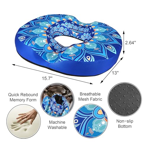 Donut Pillow for Hemorrhoids Seat Cushion for Tailbone Pain Relief - color: Mandala Blue