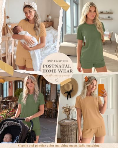 Riyiper 2 Packs Women's Nursing Pajamas Set - color: Yellow, Sage Green, size: Medium