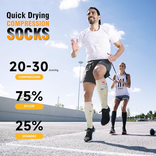 bropite Compression Socks For Women&Men,6 Pairs 20-30 mmHg Knee-High Socks - color: 01 Blackdaisy 27, size: Large-X-Large