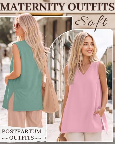 4 Pack Womens Nursing Oversized Tank Tops - color: Seafoam Green, Pink, White, Black, size: Large