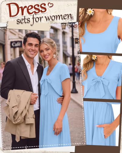 Women's Maxi Sundress Cropped Cardigan Set - color: Blue, size: Large