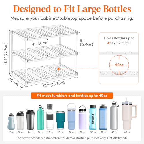 Lifewit Stackable Water Bottle Organizer, Clear Tumbler Holder for Cabinet - size: 3 Tier-9 Bottle