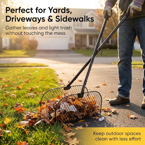 Long Handle Metal Leaf Grabber Rake, Lightweight Leaf Collector for Yard Work, No Bending, Easy Assembly, Labor-Saving Leaf Grabber for Lawn Shrub Debris, Grass & Yard Garbage Cleaning